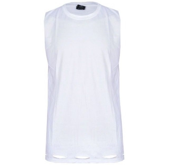 Stylish Tank Bottom Ripped Men's Top Shirt White