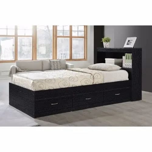 Platform Bed With Drawers And Bookcase -Black