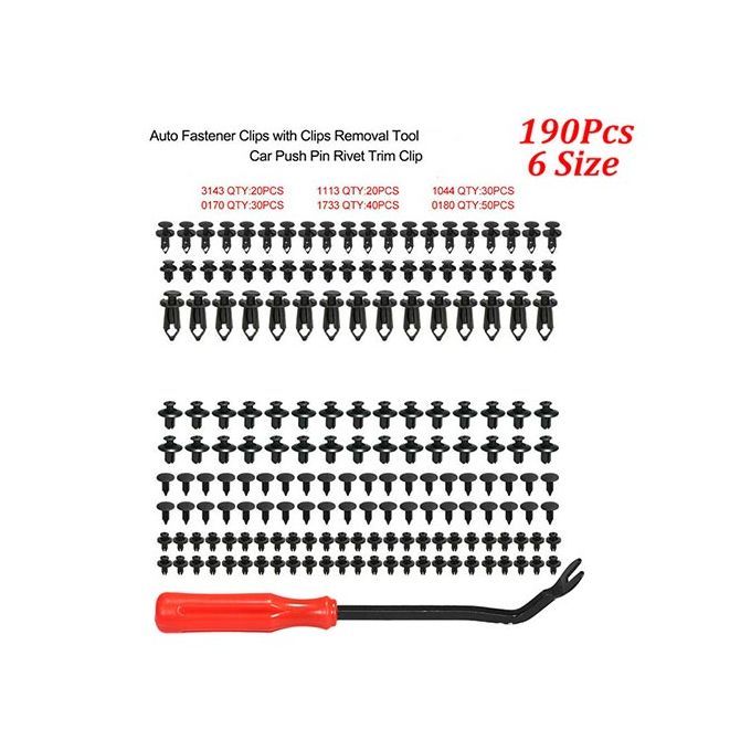 Tools + 190pcs Mixed Buckle 6 Sizes Automotive Fasteners Rivet Push Rod Clip Fender Bumper Plastic