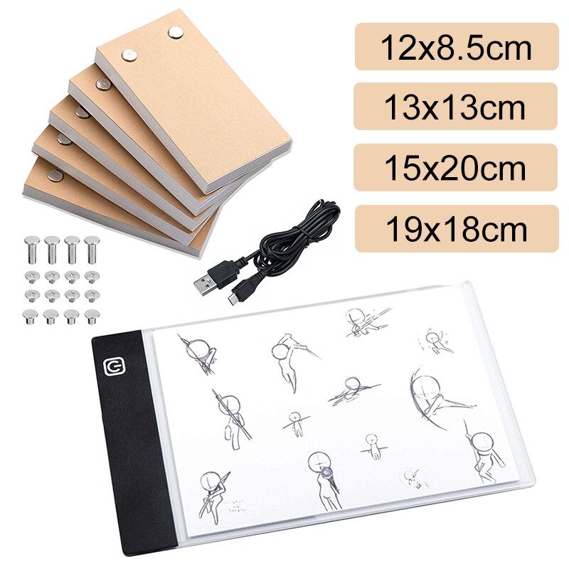 A5/A6 LED Light Pad Panel Tracing Adjustable USB Powered Stander Acrylic Copyboard Drawing Tablet Board Writing With 3X Animation Paper 13x13cm Set