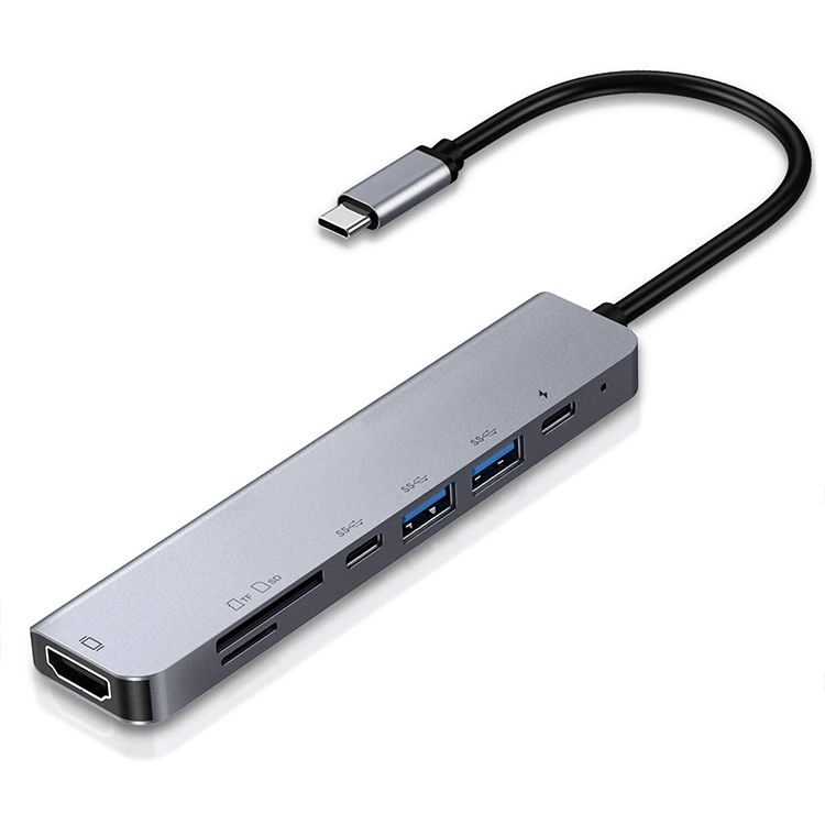 7 In 1 Type-C To HDMI + SD/TF + 2 X Type-C + 2 X USB3.0 Multi-function Splitter Adapter