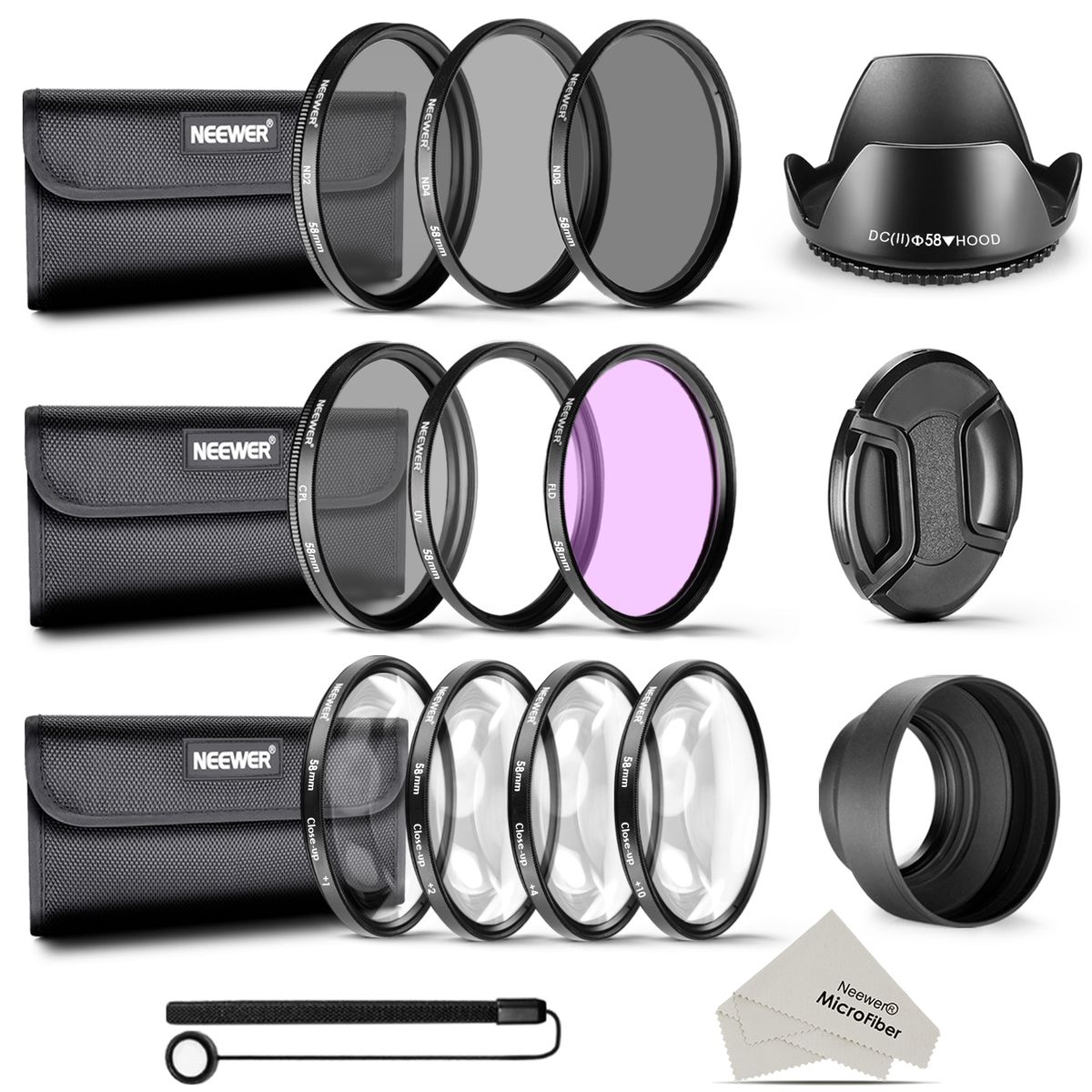 Neewer&reg; 58MM Complete Lens Filter Accessory Kit
