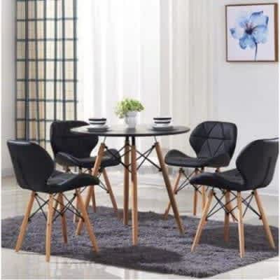 Wooden Leg Dinning Table With 4 Set Of Foam Chair
