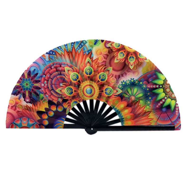 Large Satin Folding Carnival Bone Fan Party Hand Kung Bamboo Printing Supplies Fan Fu Festival Fan Fan