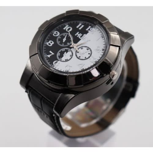 Leather Rechargeable USB Lighter Men's Electronic Wrist Watches - Black