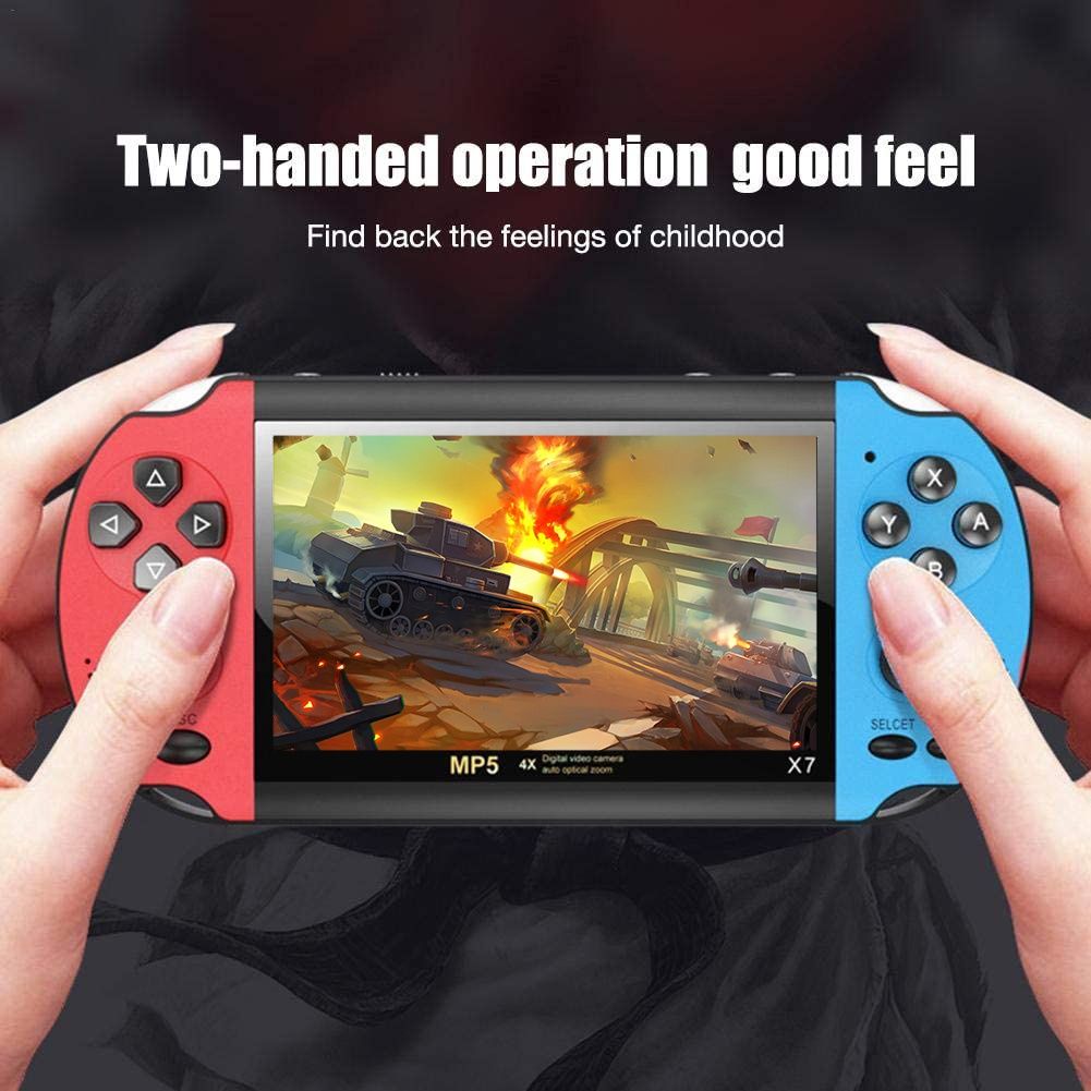 X7 Handheld Game Player 4.3 Inch LCD Display 8GB Double-rocker 3000 Classic Game Retro Mini Pocket Game Console MP5 Video Player（Red&Blue)）