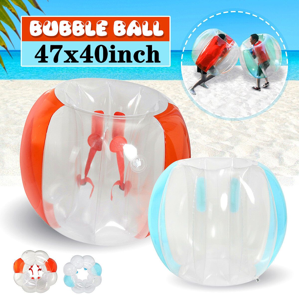 3/4FT PVC Inflatable Bouncing Ball Outdoor Bubble Soccer Ball Games Blue 90x75