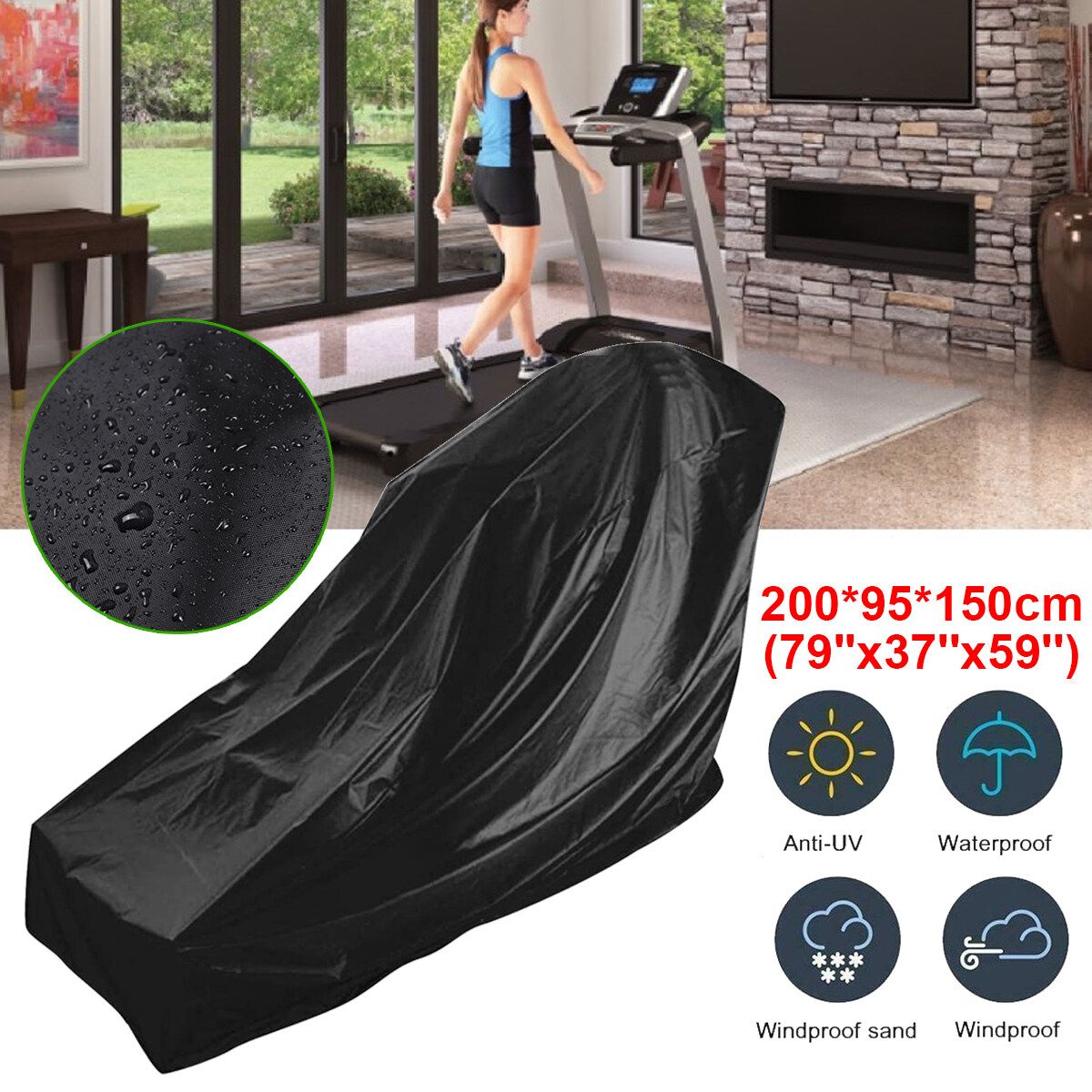 Waterproof Treadmill Cover Running Jogging Machine Dustproof Shelter Protect UK Black-200x95x150cm