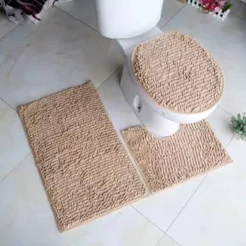 Bathroom Mat And Toilet Seat Cover - 3 In 1 - Nude