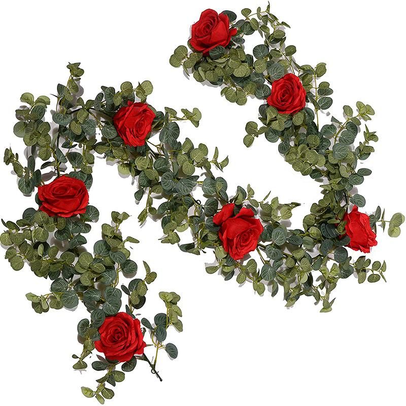 Eucalyptus Garland with Roses - 5.9 Ft Vines and Faux Silk F