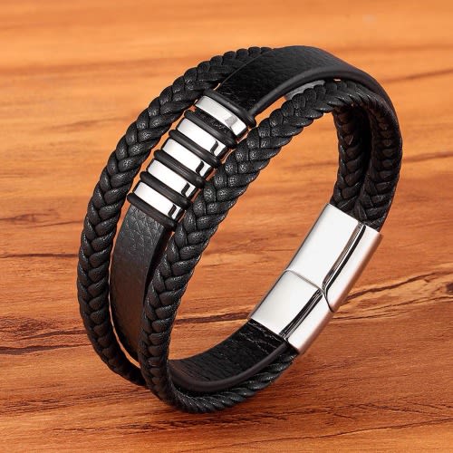 Leather Cord Bracelet Stainless Steel