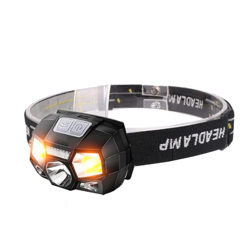 LED Headlight Rechargeable Outage COB Head Torch Hiking Head Black