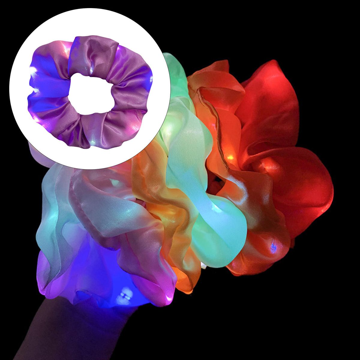 LED Luminous Elastic Scrunchies Hairband Ponytail Holder For Purple
