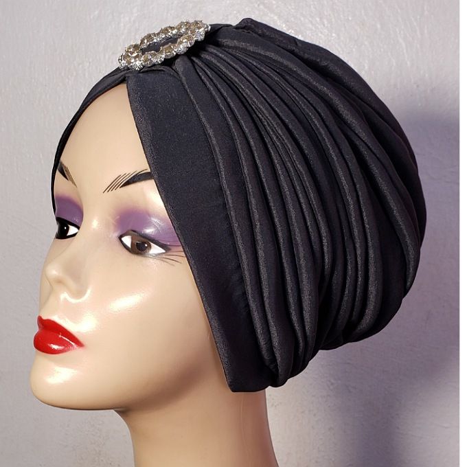 BLACK TURBAN CAP With Brooch