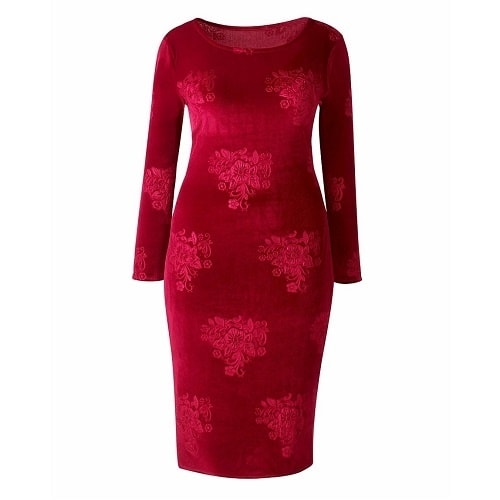 Velour Plus Size Floral Burnout Bodycon Dress - Dress