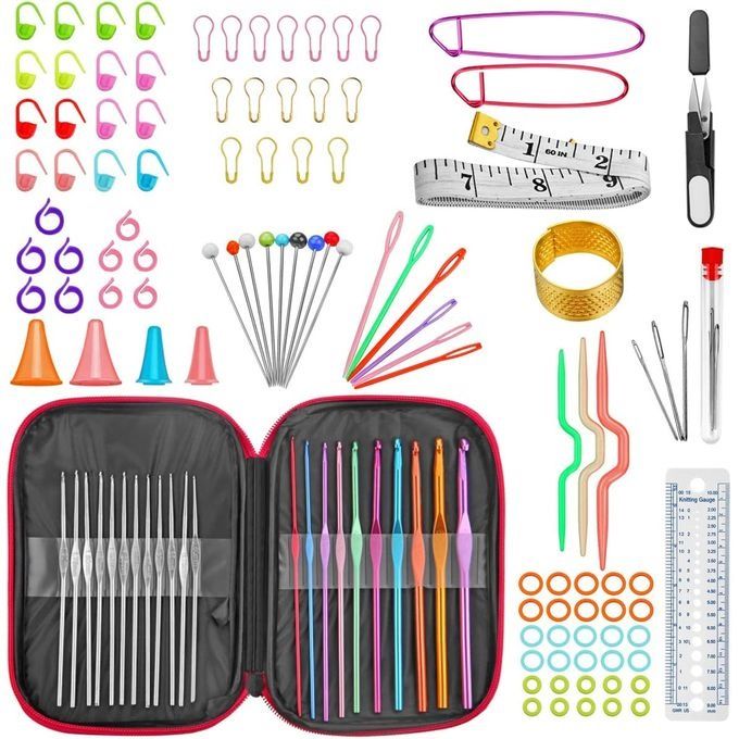 100 Crochet Thread Knitting Needle Sewing Tool Kit With Pockets