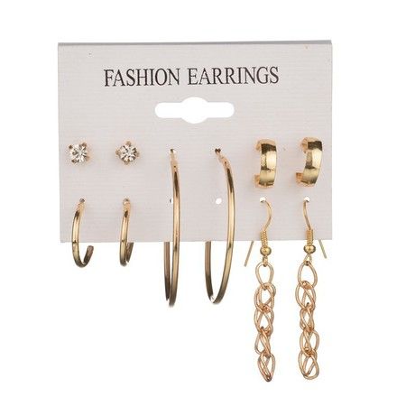 5 In 1 Studs Rings And Big Loop Earrings - Gold