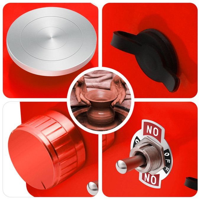 Mini Electric Pottery Wheel With Tray Forming Machine Speed Red