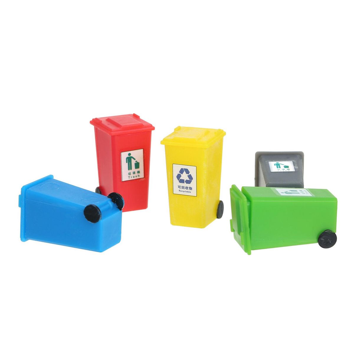 Miniature Garbage Cans Painted Garbage Cans Model Garbage Truck Cans Sandtable Fairy House Street Scenery Decoration