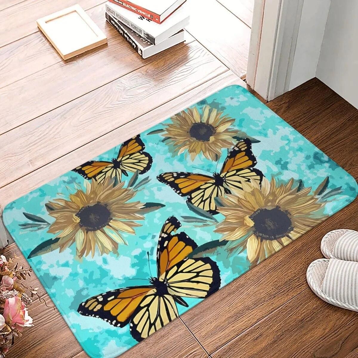Sunflower Plant Anti-Slip Doormat Living Room Mat Monarchs Balcony Carpet Entrance Door Rug Indoor Decor