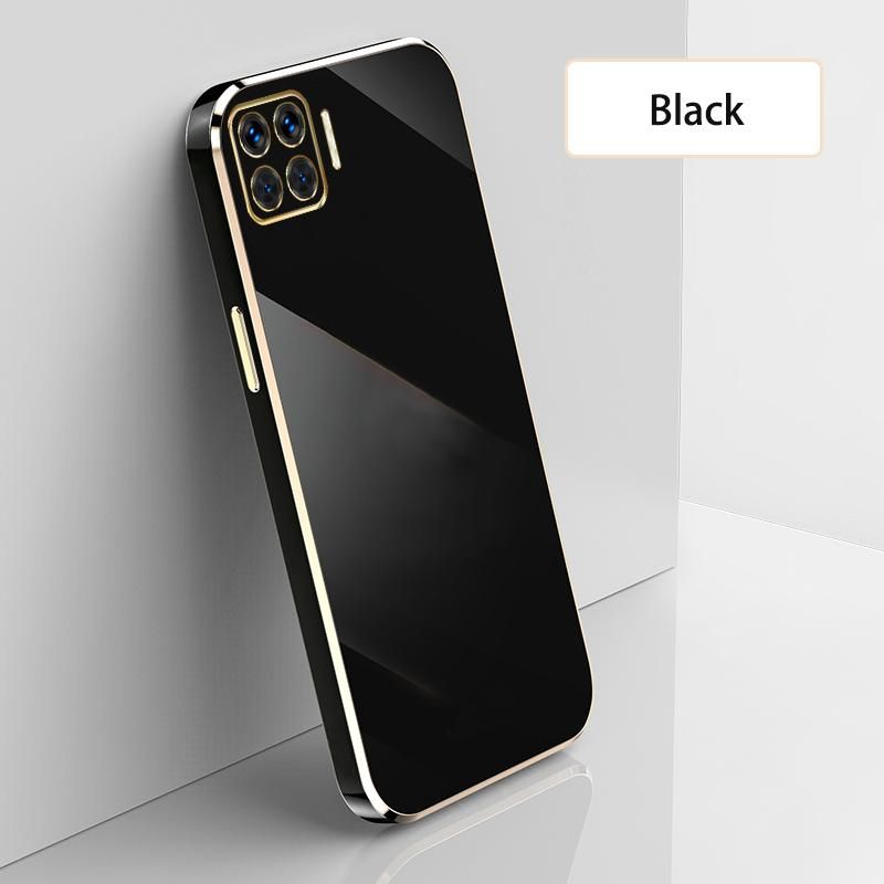 Ultra Thin Plating Phone Case for OPPO A93 4G F17 Pro Reno4 F Reno 4 Lite Lens Protection soft Phone Back Cover-Black