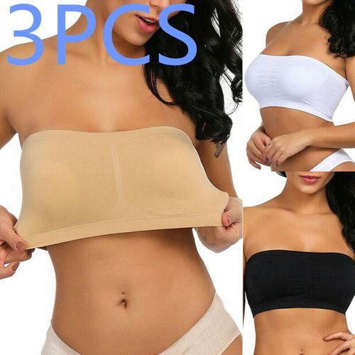 3PCS Double Layers  Strapless Bra Bandeau Tube Removable Padded Top Stretchy