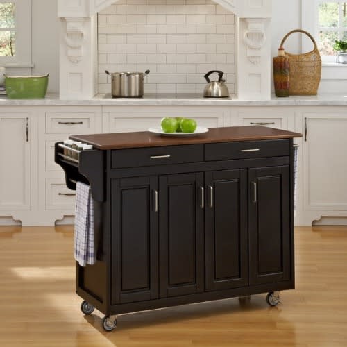 Festus Black Finish With  Top Solid Wood Kitchen Cart