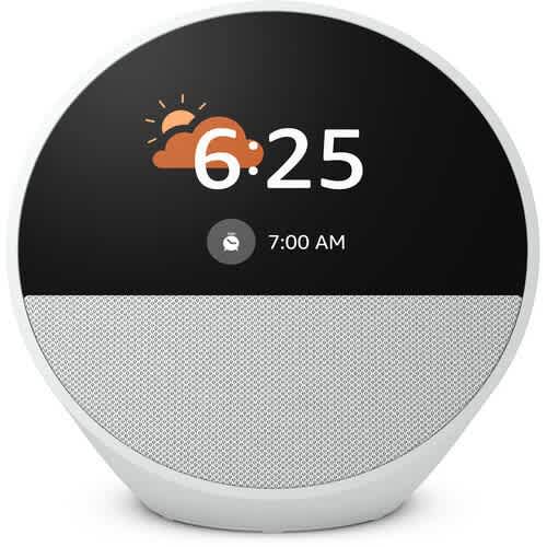 Echo Spot -smart Alarm Clock With Vibrant Sound + Alexa - Glacier White