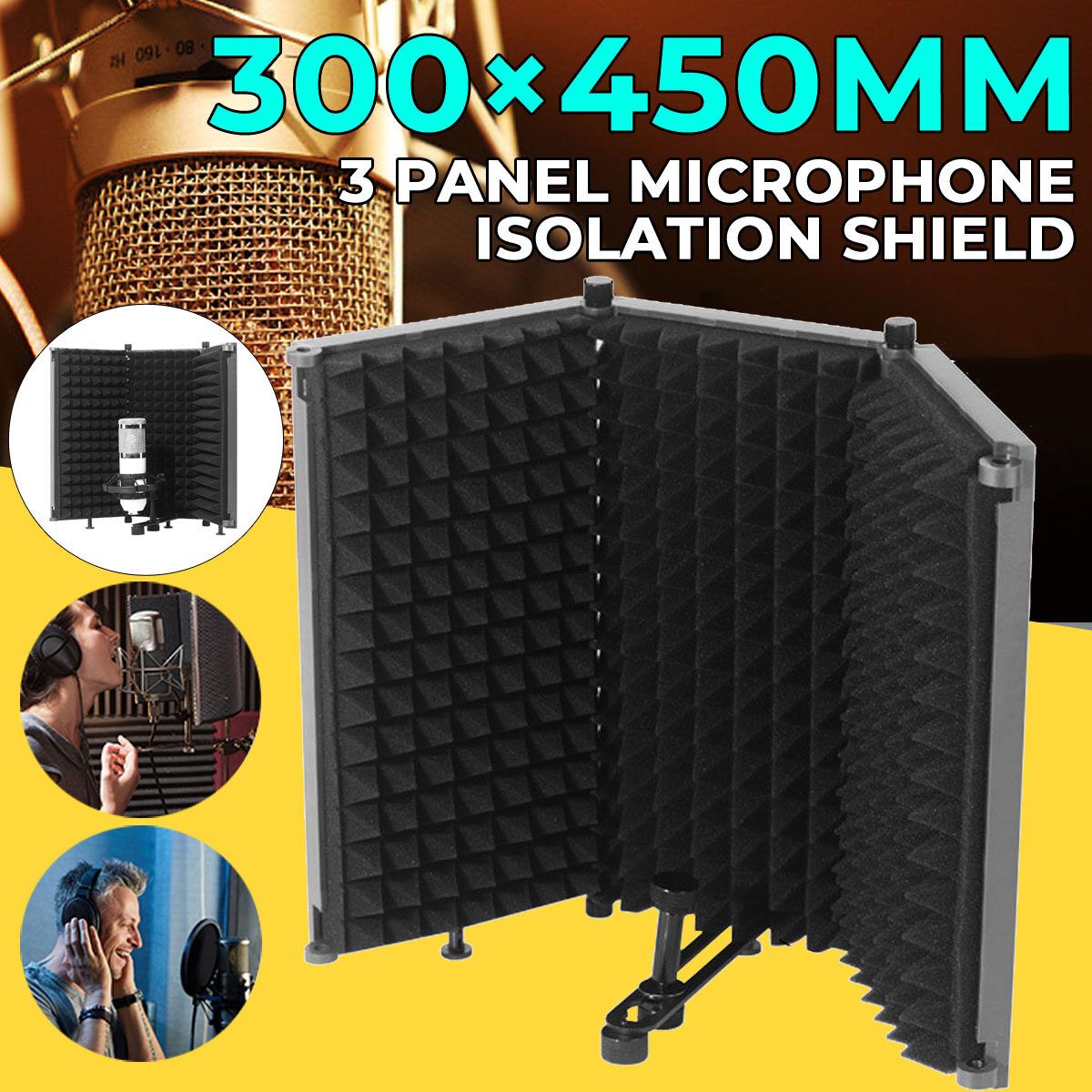 3 Plate Foldable Recording Microphone Wind Screen Board Sound-absorbing Cover Microphone Sound Insolation Shield Screen Sound-proof Plate