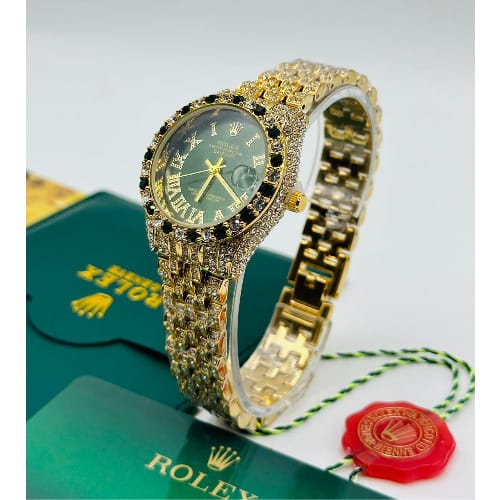 Rolex Diamond Ladies Wristwatch - Green Dial Gold Edition