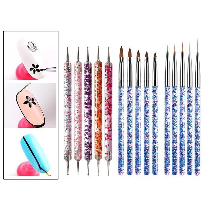Acrylic Nail Painting Nail Brushes Kit Poly Extension  Brush 15Pcs