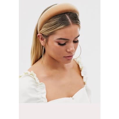 Women Wide Thick Padded Velvet Headband - Tan Brown