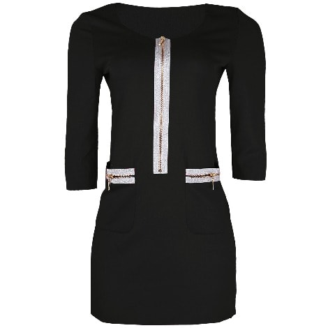 Front Zip Mid-length Dress (black)