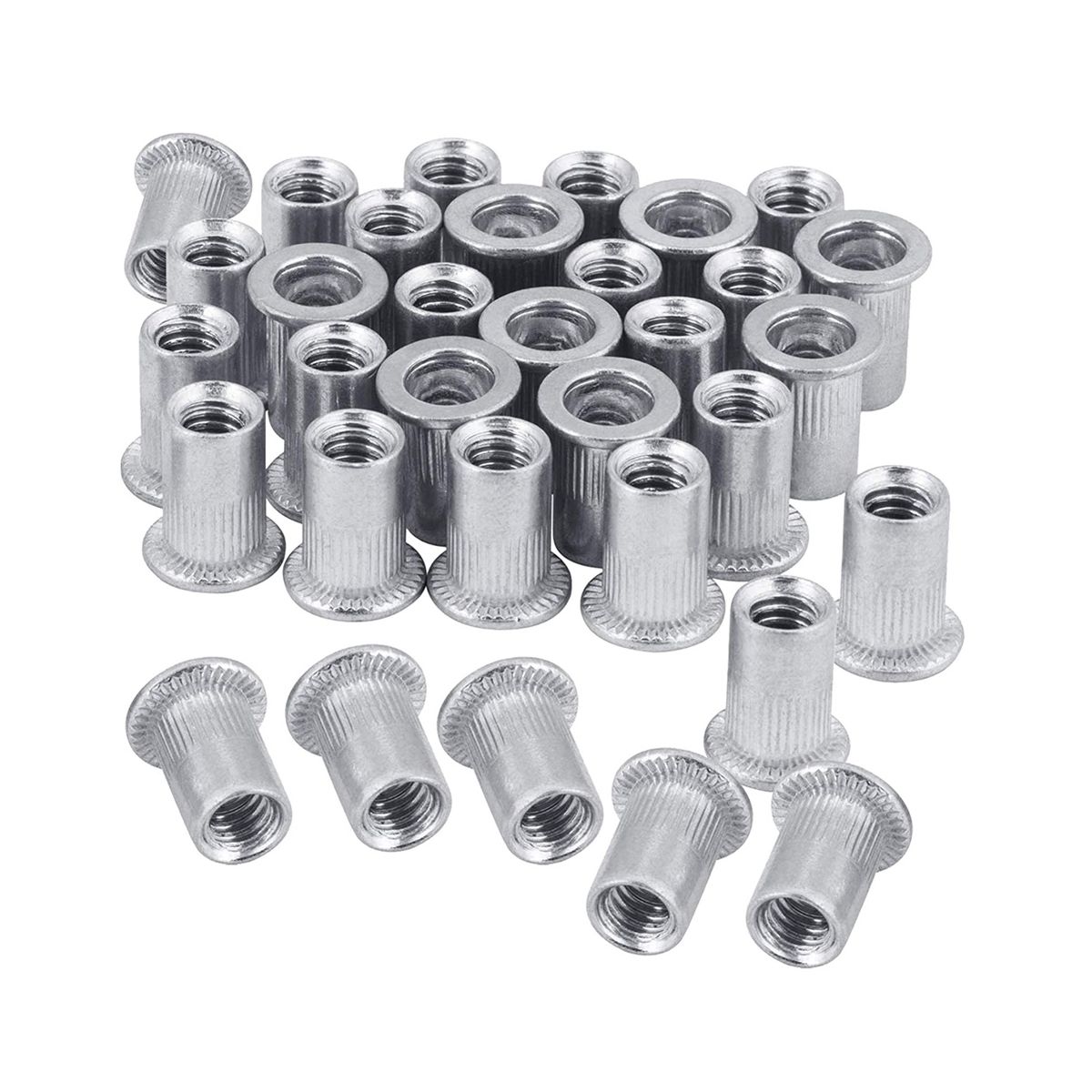 Nut 100Pcs 14In-20UNC Stainless Steel 304 Finish Flat Head Rivnut Threaded Insert Nut Knurled Body Vertical Rivets Nut