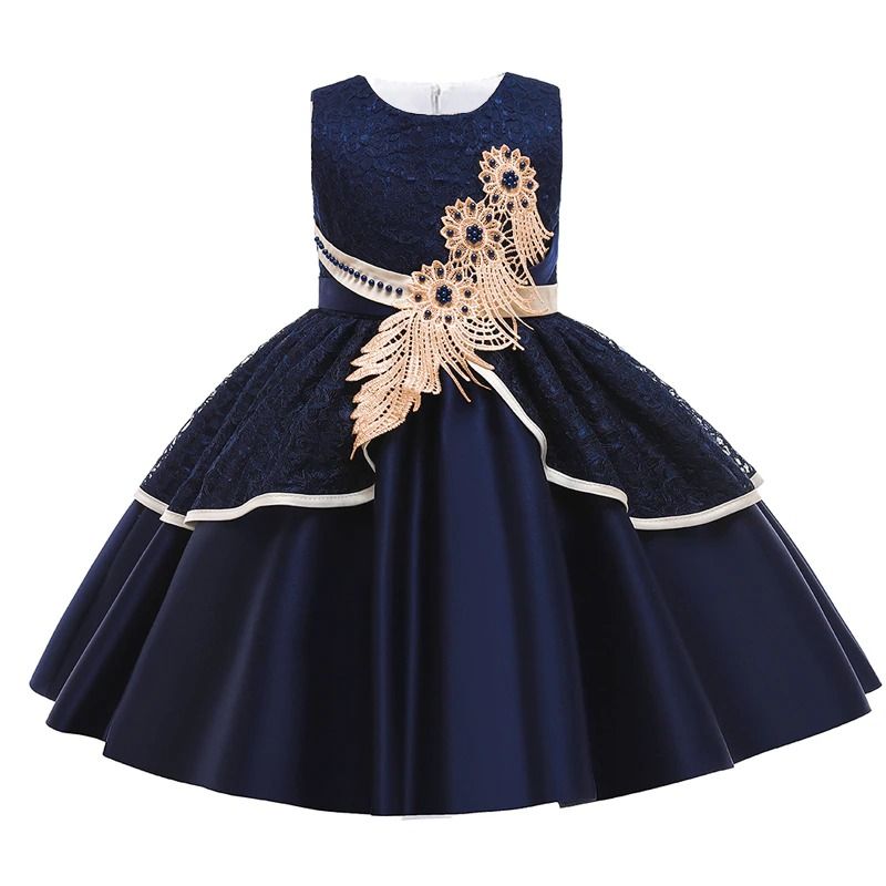 GIRL SEQUIN LEAF BALL GOWN - NAVY BLUE - G85