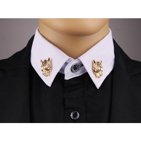 Men's Wolf Head Brooch - Gold