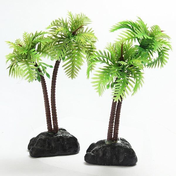 2Pcs Plastic Aquarium Coconut Trees Fish Tank Plants Ornament Decoration Fresh