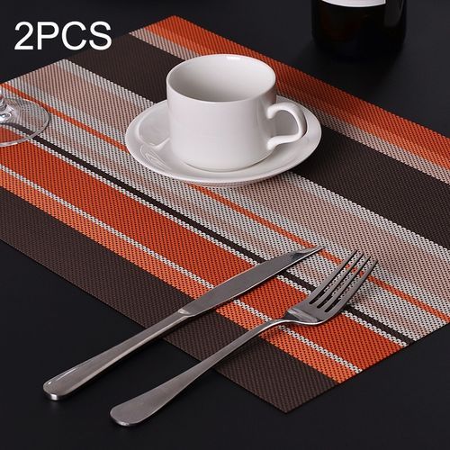 2 PCS Kitchen Dinning Table Placemat Napkins Heat Resistant PVC Stripe Mat Placemats Manteles Doilies Coaster Cup Pad(Orange)