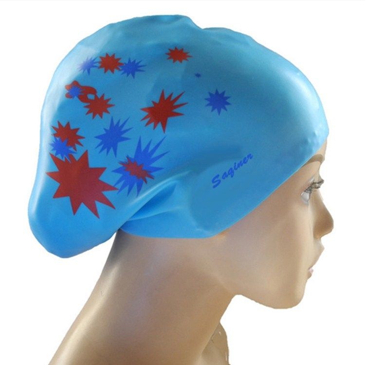 Printed Silicone Swimming Cap Waterproof Swimming Cap For Long Hair, Size:One Size(Sky Blue)