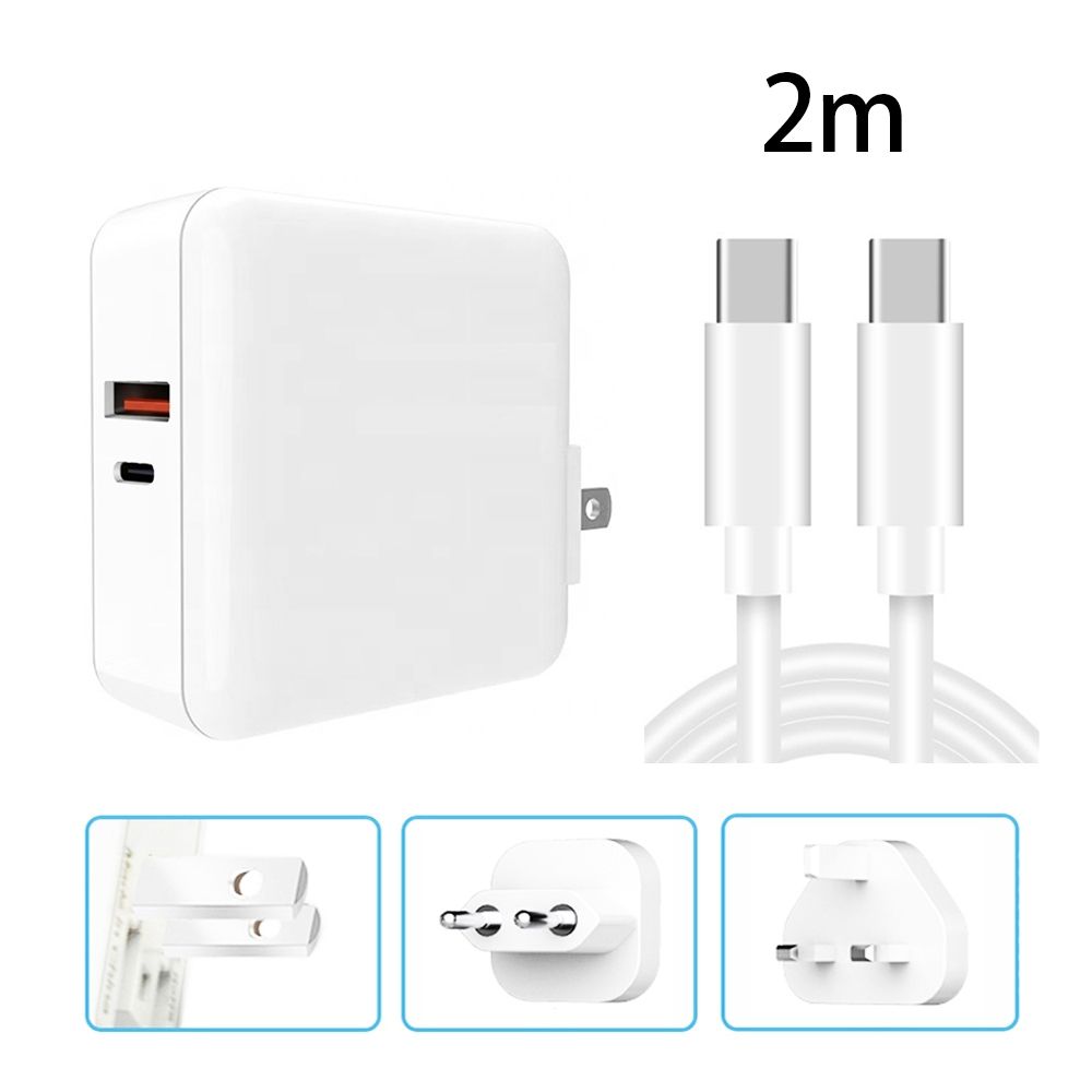 A6 65W QC 3.0 USB + PD USB-C / Type-C Dual Fast Charging Laptop Adapter + 2m USB-C / Type-C To USB-C / Type-C Data Cable Set For Book Series, US Plug + EU Plug + UK Plug