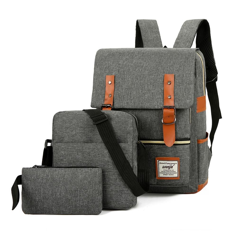 Large Capacity Computer Backpack Fashion Business Bag Outdoor Leisure Travel Bag Set with External USB Port Grey