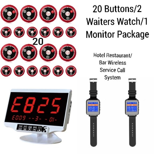 Hotel Restaurant/bar Waiters/customers Service Wireless Call 20button/2watch/1monitor Pack