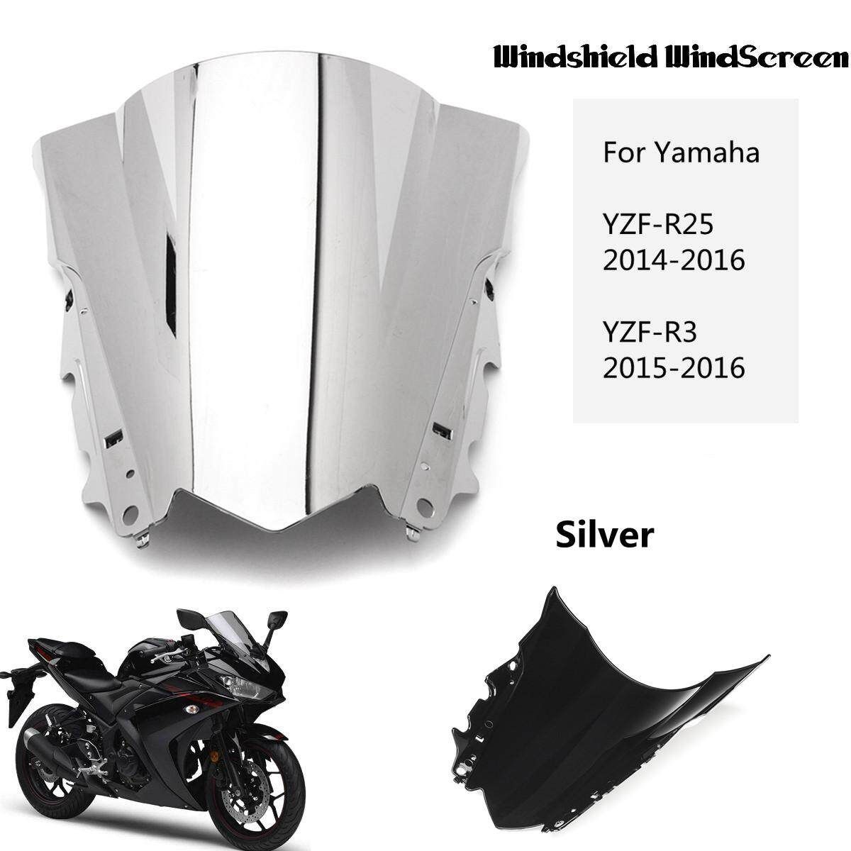 ABS Windshield WindScreen Double Bubble For Yamaha YZF-R25 2014-2016 R3 2015-16 Electroplated Silver
