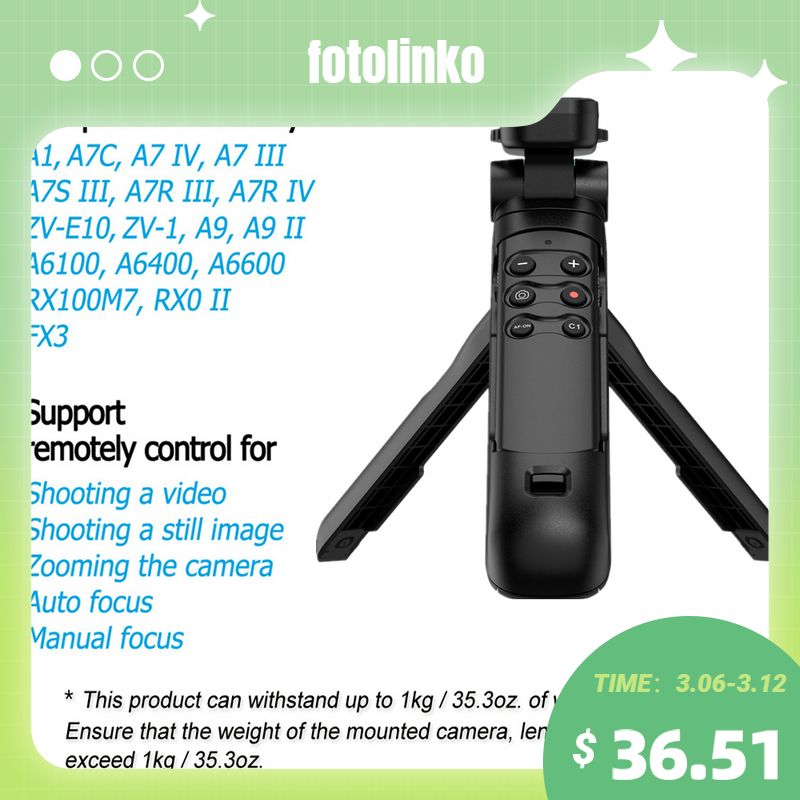 Wireless Grip Tripod Remote Control Vloing Tripod YouTube TikTok For Sony A7RV A7IV FX30 ZV-E10 A7C A1 A9 A6600 RX100M7 RX0II