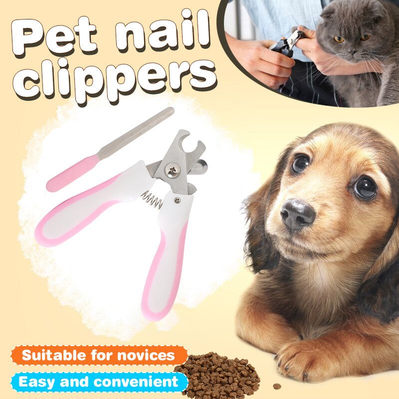 2PCS Pet Nail Clippers Cat Dog Animal Claw Trimmer +File S/L Big-pink