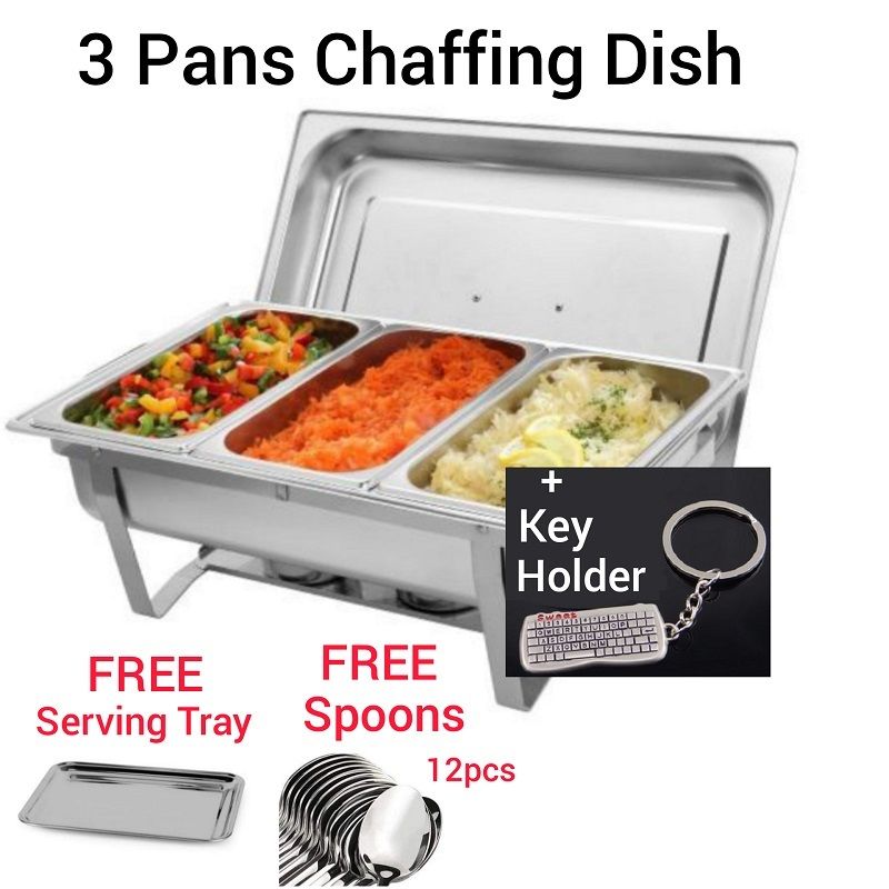 3 Pan Warm & Serve Food Chafing Dish+Free Gifts+Key Holder