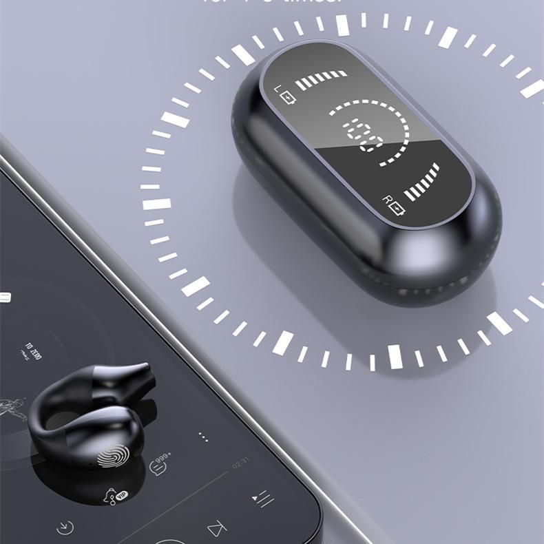 Cross-border Wireless Ear Clip Bluetooth Headphones Waterproof Digital Display Screen Noise Reduction Wireless Charging Electric Low Latency Headphones S03 with screen black English version