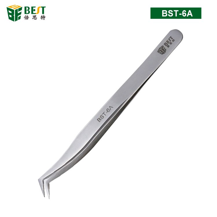 Anti-static Eyelash Extension Tweezers Stainless Steel Electroplating Forceps Pliers Curved Tips For Nail Art Gem Decor Picking-BST-6A