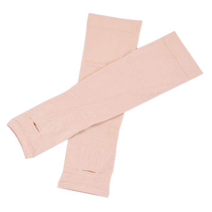 1 Pair Women Men UV Protection Anti Slip Arm Compression Skin Color