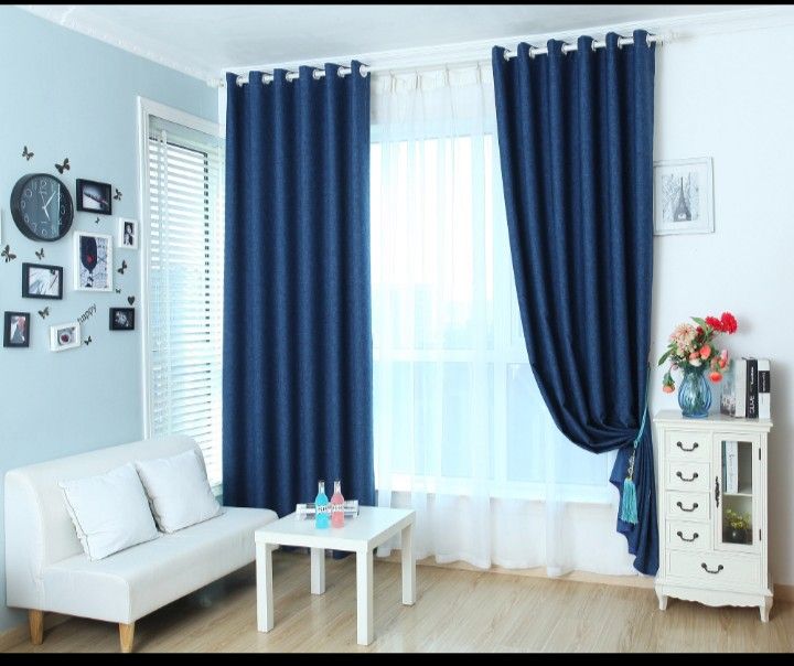 High Quality 7.5ft. By 7.5ft.Plain Blue Curtain With Rings